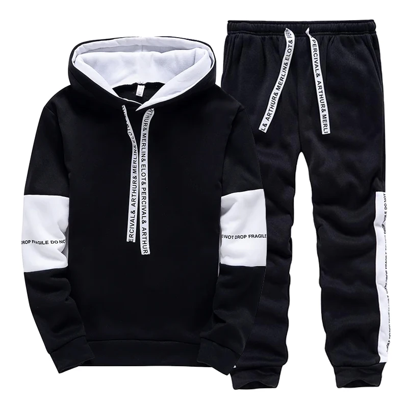 Winter Clothing Outdoor - Siyah Beyaz erkek Eşofman Moda Rahat