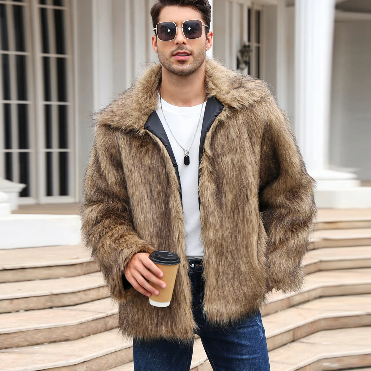 Winter Clothing Uae - Erkekler Sahte Tilki Kürk Ceket Kaban