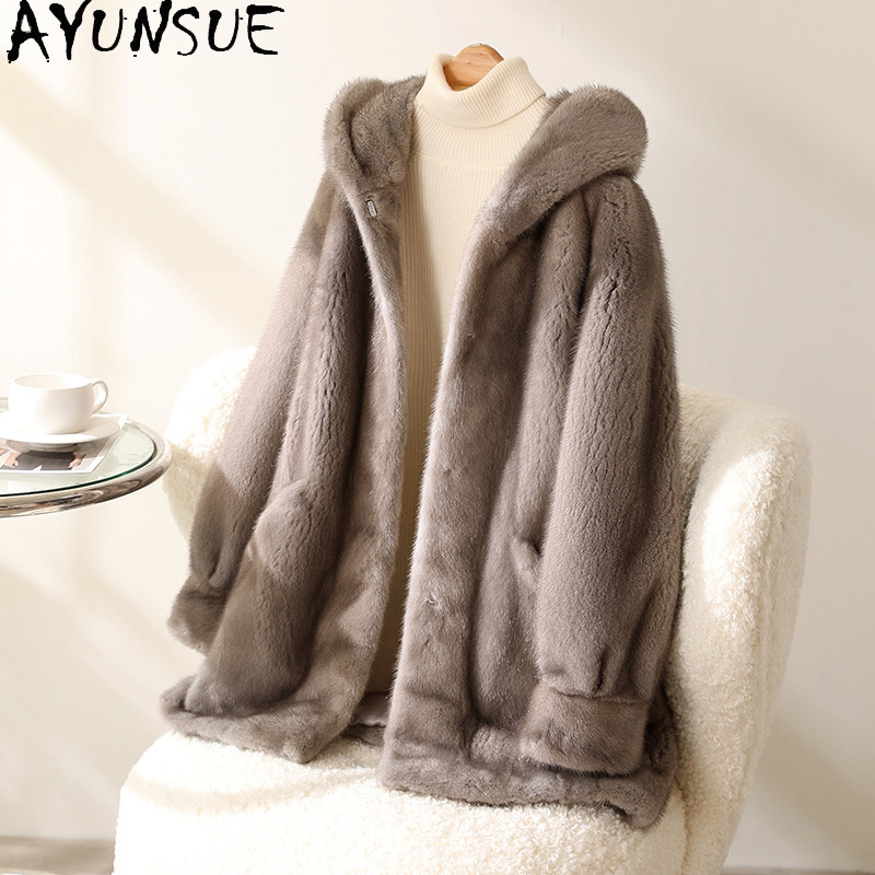 Winter Clothing Label - AYUSNUE Lüks Doğal Vizon Kürk Ceket